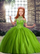 Enchanting Tulle Off The Shoulder Sleeveless Lace Up Beading Pageant Dresses in Olive Green