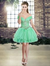 Enchanting Beading and Ruffles Apple Green Lace Up Sleeveless Mini Length