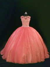 Orange Lace Up Sweet 16 Dresses Beading and Lace Sleeveless Floor Length