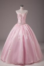 Baby Pink Strapless Lace Up Beading and Embroidery 15 Quinceanera Dress Sleeveless