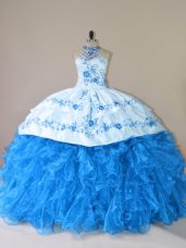 Sleeveless Court Train Embroidery and Ruffles Lace Up Quinceanera Dress