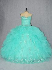 Sweetheart Sleeveless Lace Up Ball Gown Prom Dress Aqua Blue Organza