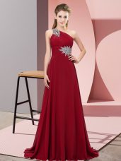 Noble Sleeveless Brush Train Lace Up Beading Homecoming Dress