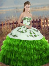 Cheap Sleeveless Lace Up Floor Length Embroidery and Ruffled Layers and Bowknot Quince Ball Gowns