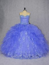 Fantastic Purple Sleeveless Organza Lace Up Quinceanera Gown for Sweet 16 and Quinceanera