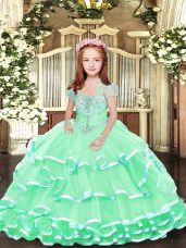 Fancy Apple Green Lace Up Straps Beading and Ruffled Layers Pageant Dress Wholesale Tulle Sleeveless