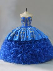 Fancy Royal Blue Sweetheart Lace Up Embroidery and Ruffles 15 Quinceanera Dress Sleeveless