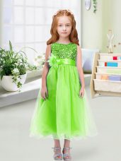 Fashion Sleeveless Sequins and Hand Made Flower Zipper Flower Girl Dress