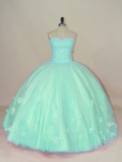 Spectacular Floor Length Apple Green Quinceanera Dress Sweetheart Sleeveless Lace Up