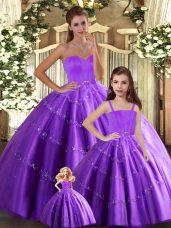 Floor Length Eggplant Purple Quinceanera Gown Tulle Sleeveless Beading
