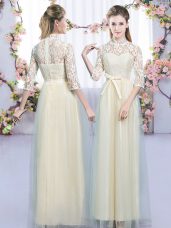 Floor Length Empire Half Sleeves Champagne Quinceanera Dama Dress Zipper