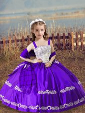 Purple Straps Lace Up Beading and Embroidery Evening Gowns Sleeveless
