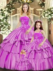 Floor Length Ball Gowns Sleeveless Lilac Quinceanera Dress Lace Up