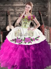Chic White And Purple Sleeveless Embroidery and Ruffles Floor Length Vestidos de Quinceanera