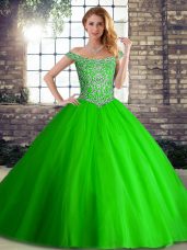 Tulle Sleeveless Quinceanera Dress Brush Train and Beading