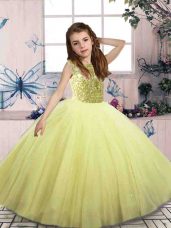 Sleeveless Lace Up Floor Length Beading Little Girls Pageant Gowns