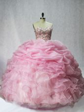 Exceptional Sleeveless Lace Up Floor Length Beading and Ruffles and Pick Ups Quinceanera Gown