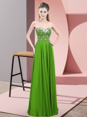 Pretty Green Empire Chiffon Sweetheart Sleeveless Beading Floor Length Zipper Prom Party Dress