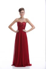 Clearance Wine Red Empire Beading Dress for Prom Lace Up Chiffon Sleeveless Floor Length