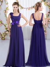 Deluxe Floor Length Empire Sleeveless Purple Bridesmaid Gown Zipper