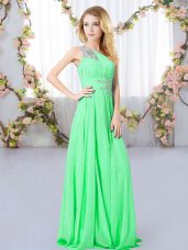 Spectacular Empire Wedding Party Dress Green One Shoulder Chiffon Sleeveless Floor Length Zipper