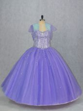 Lavender Quince Ball Gowns Sweet 16 and Quinceanera with Beading Sweetheart Sleeveless Lace Up