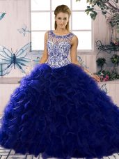 Great Sleeveless Lace Up Floor Length Beading and Ruffles Quinceanera Dress