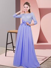 Floor Length Empire 3 4 Length Sleeve Lavender Bridesmaids Dress Side Zipper