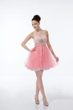 Sweetheart Sleeveless Zipper Lace and Appliques Prom Evening Gown in Baby Pink