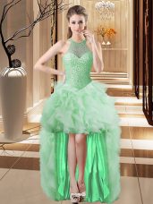 Stylish Apple Green Sleeveless Tulle Lace Up Evening Dress for Prom and Party