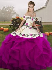Sumptuous White And Purple Sleeveless Tulle Lace Up Quinceanera Dress for Military Ball and Sweet 16 and Quinceanera