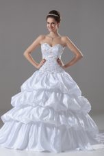 Sweetheart Sleeveless Taffeta Bridal Gown Embroidery and Pick Ups Brush Train Lace Up