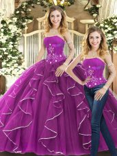 Custom Designed Purple Quince Ball Gowns Strapless Sleeveless Lace Up