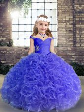 Affordable Floor Length Purple Pageant Dresses Fabric With Rolling Flowers Sleeveless Beading and Ruching