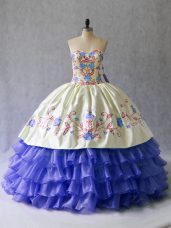 Blue Sweetheart Lace Up Beading and Embroidery Quinceanera Dresses Sleeveless