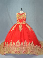 Red Sleeveless Appliques Lace Up Sweet 16 Dress