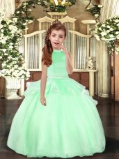 Apple Green Ball Gowns Halter Top Sleeveless Organza Floor Length Backless Beading Little Girls Pageant Gowns