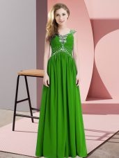 Chic Green Cap Sleeves Chiffon Lace Up Party Dress for Girls for Prom and Party and Military Ball