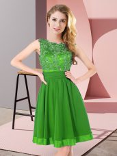 Dazzling Green Backless Scoop Beading and Appliques Bridesmaids Dress Chiffon Sleeveless