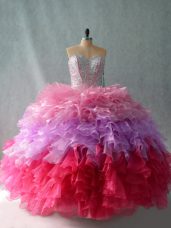 Multi-color Sleeveless Floor Length Beading and Ruffles Lace Up Sweet 16 Quinceanera Dress