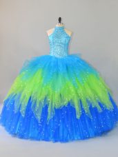 Multi-color Sleeveless Beading and Ruffles Floor Length Sweet 16 Dress