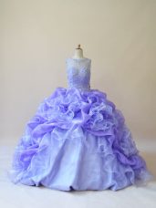 Lavender Sleeveless Organza Brush Train Zipper Vestidos de Quinceanera for Sweet 16 and Quinceanera