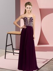 Empire Dress for Prom Burgundy Sweetheart Chiffon Sleeveless Floor Length Lace Up