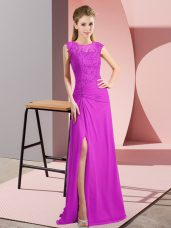 Fuchsia Scoop Neckline Beading Party Dress Wholesale Sleeveless Zipper