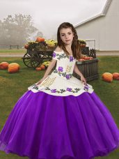 Fashion Straps Sleeveless Pageant Dress for Womens Embroidery Eggplant Purple Organza