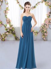 Fancy Sleeveless Chiffon Floor Length Zipper Quinceanera Court Dresses in Teal with Ruching