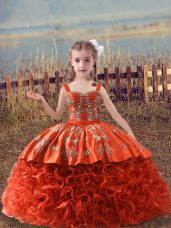 Orange Red Sleeveless Sweep Train Embroidery Little Girl Pageant Dress