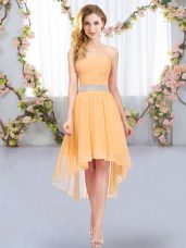 Sweetheart Sleeveless Lace Up Bridesmaid Dresses Gold Chiffon