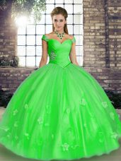 Lovely Green Off The Shoulder Neckline Beading and Appliques Quinceanera Gowns Sleeveless Lace Up