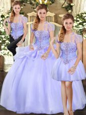 Great Lavender Sweet 16 Dresses Military Ball and Sweet 16 and Quinceanera with Beading and Appliques Strapless Sleeveless Lace Up